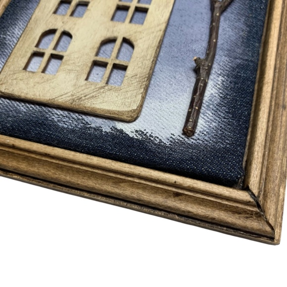 Mixed Media Wall Art | Winter Scene | House | Snow | Trees | Stars | 3D … - Picture 4 of 6